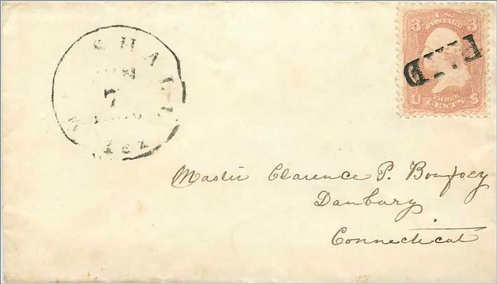 Cartão postal americano — Danbury, Connecticut — selo de 3 centavos - Frente