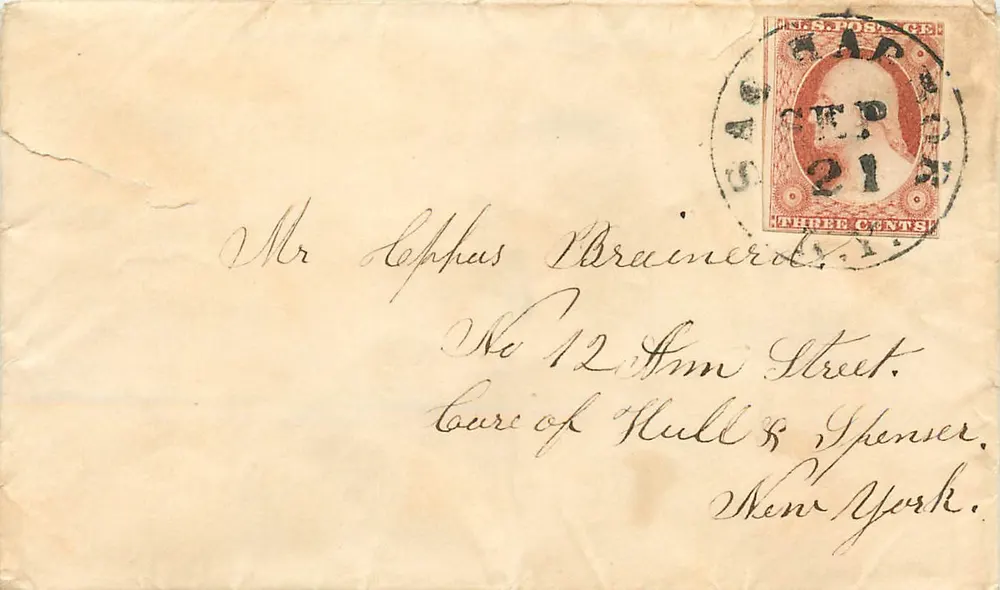 Ansichtskarte an Herrn Lephas Brainerod in Spencer, New York — 3-Cent-Stempel und Poststempel - Vorderseite