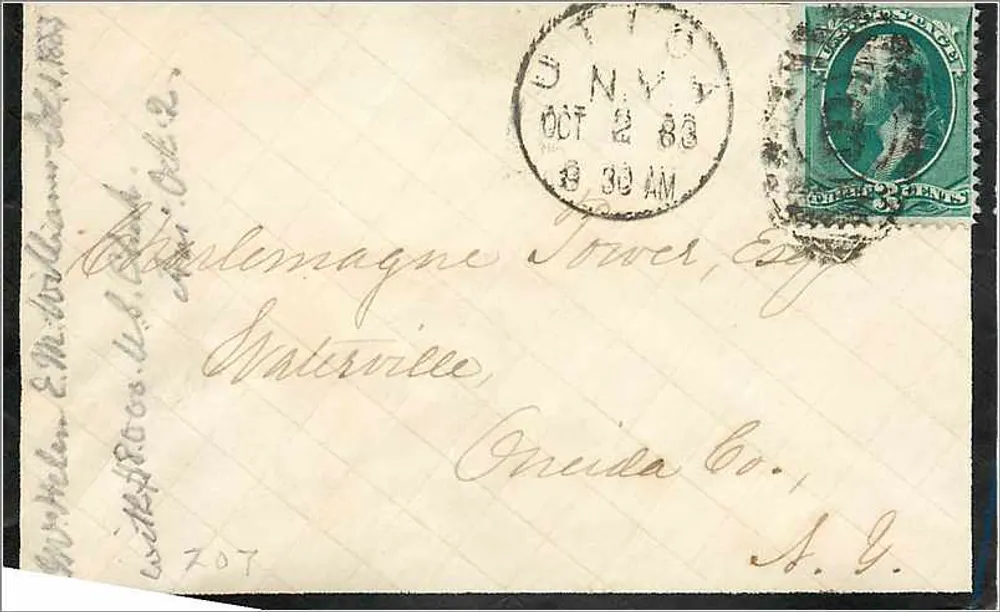 Carta postal enviada de Nova York — selo verde de 5 centavos e carimbo de envio - Frente