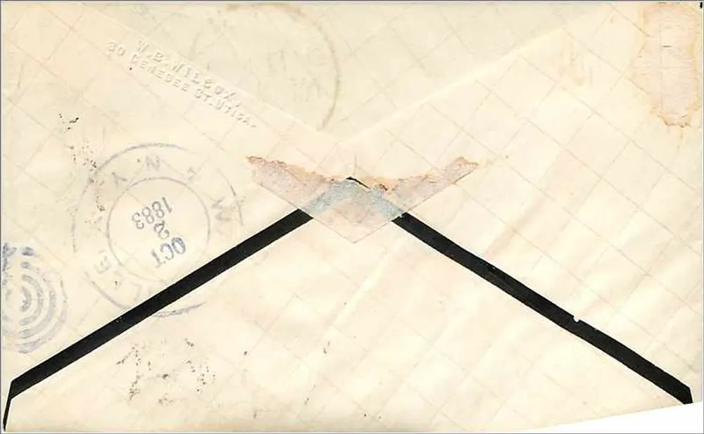 Carta postal enviada de Nova York — selo verde de 5 centavos e carimbo de envio - Verso