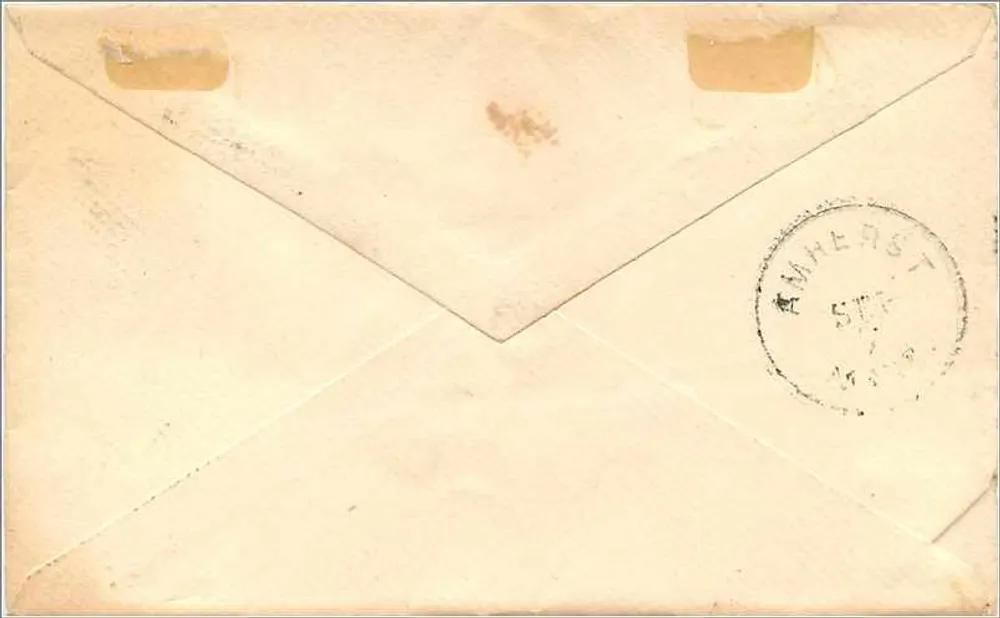 New York City — Brief an Amherst, Massachusetts — 3-Cent grüner Briefstempel - Rückseite