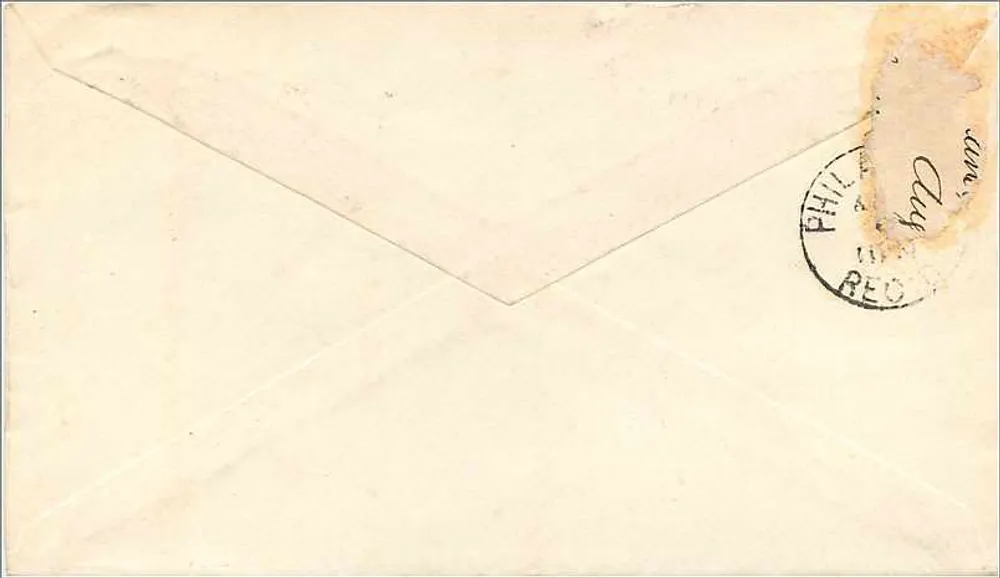 New York — Brief an C. Tower, Esq. in Philadelphia — 3 Cent grün, Briefmarke 1861, Poststempel New York - Rückseite