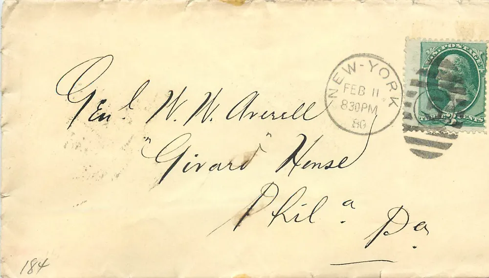 New York — lettre à Genl. W. N. Arrell, Girard, Pennsylvanie — timbre 5 cents - Recto