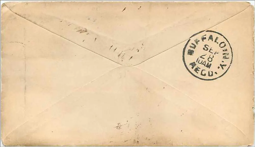 Newton Center, Massachusetts — carte postale à destination de Buffalo, New York — timbre 3 cents vert - Verso