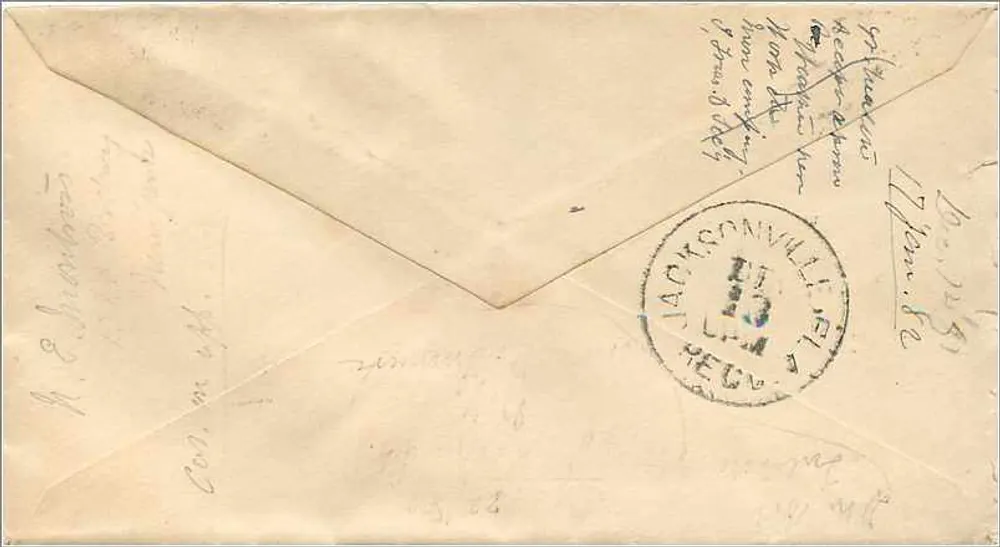 Ansichtskarte von Philadelphia nach Jacksonville — US-Stempel 1912, Stempel 'Philadelphia Dec 12 2AM' — Empfänger in Jacksonville, Florida - Rückseite