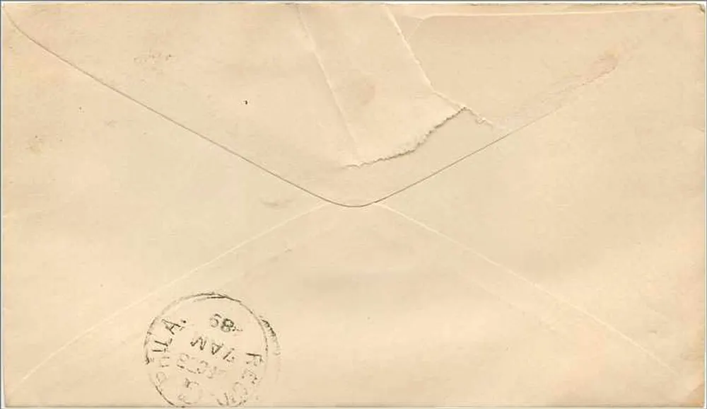 Philadelphie — Enveloppe de paiement à Miss Anna Chew — Jesse J. Rogers, marchand de farine, Philadelphie, PA - Verso