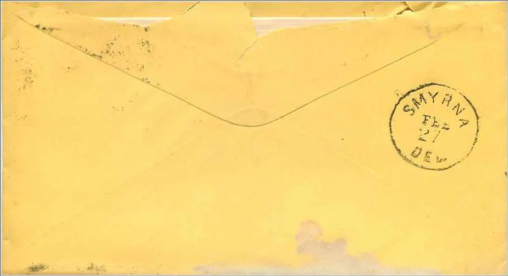 Porter Iron Roofing Co. — Cincinnati, O. — gelbe Ansichtskarte mit Briefmarken und Poststempel - Rückseite