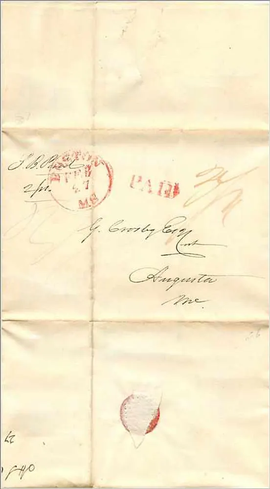 Tarjeta postal enviada desde Santa Lucía — G. Corrily Ferry, Augusta, Maine — datada aproximadamente en 1936 - Anverso