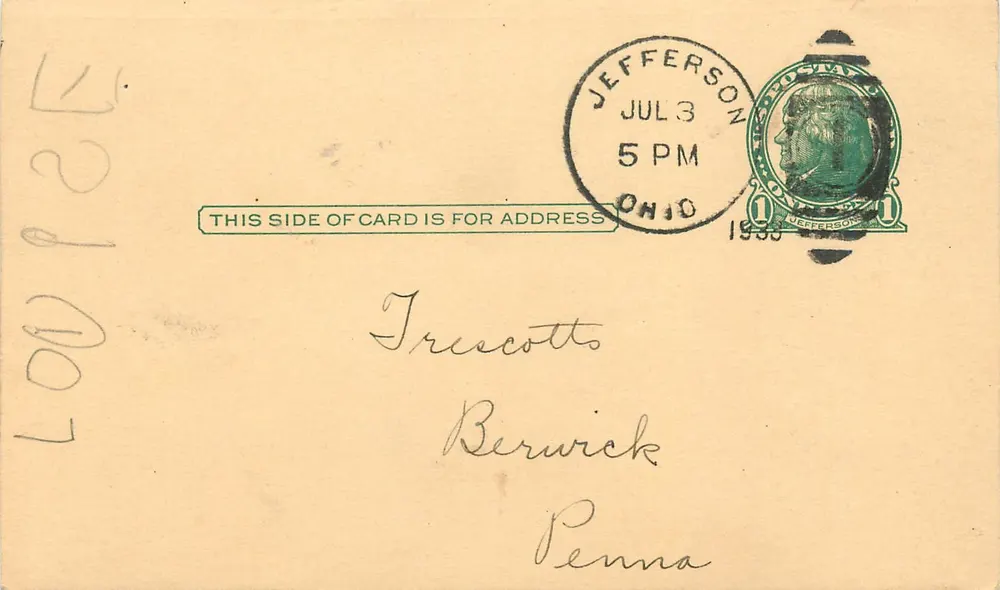 Jefferson, Ohio — carte postale avec timbre et cachet — éditeur non visible - Recto