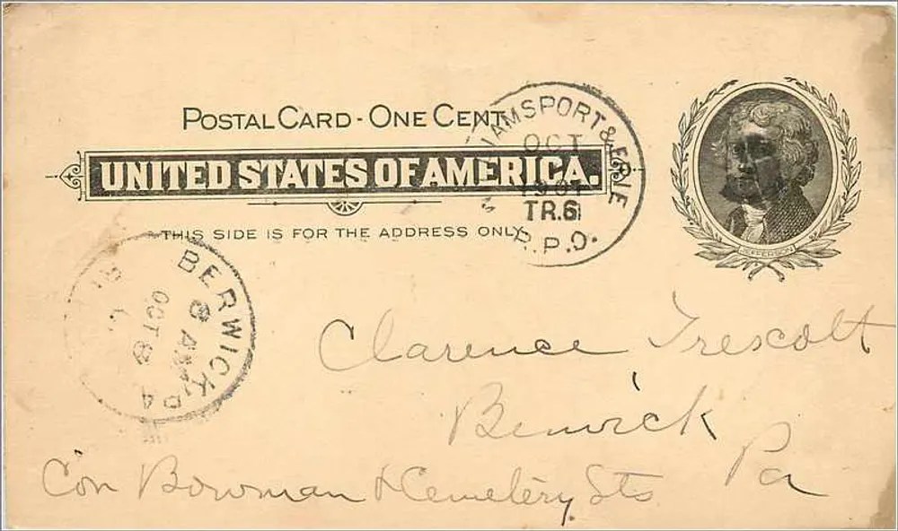 Bermwick, Pennsylvania — tarjeta postal americana de 1906 — editor no identificado - Anverso