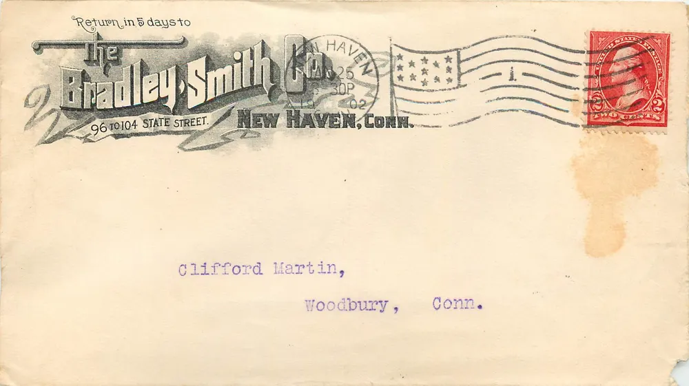 New Haven, Conn. — Geschäftsbrief von The Bradley-Smith Co. — 96 bis 104 State Street - Vorderseite