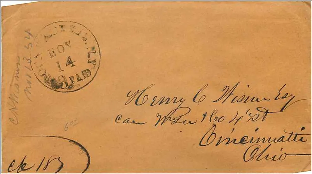 Envelope remetido a Cincinnati, Ohio — datado 1853 — carimbo postal de Paris - Frente