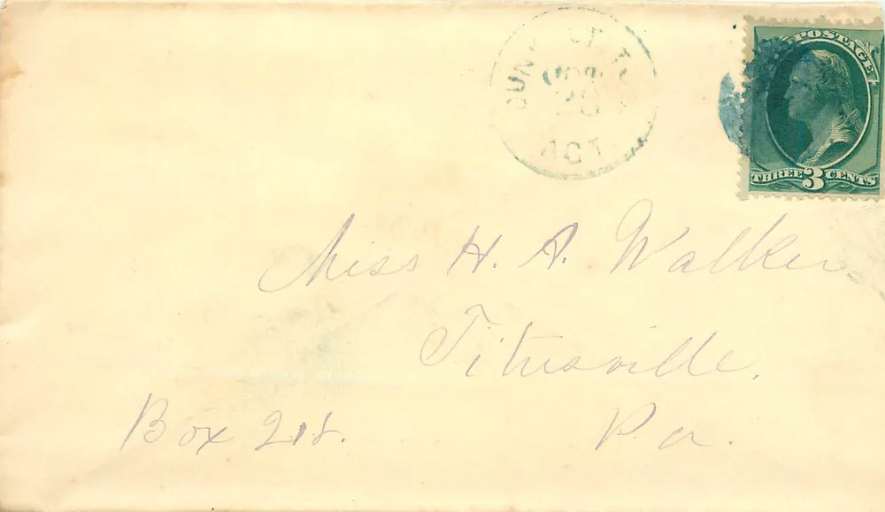 Miss H. A. Walker — Titusville, Pa. — selo de 3 centavos George Washington - Frente