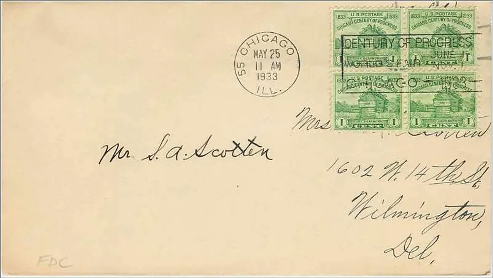 Chicago — Century of Progress — FDC 1933 — US-Postwertzeichen - Vorderseite
