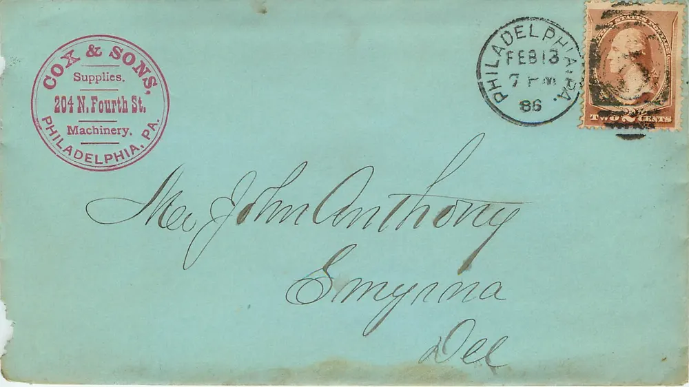 Carte postale de Philadelphia — Cox & Sons — timbre 2 cents - Recto