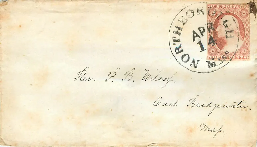 Ansichtskarte an den Abbé P. B. Wilcoff in East Bridgewater, Mass. — 3-Cent-Lincoln-Stempel und Poststempel von Northboro, 1. April 1864 - Vorderseite