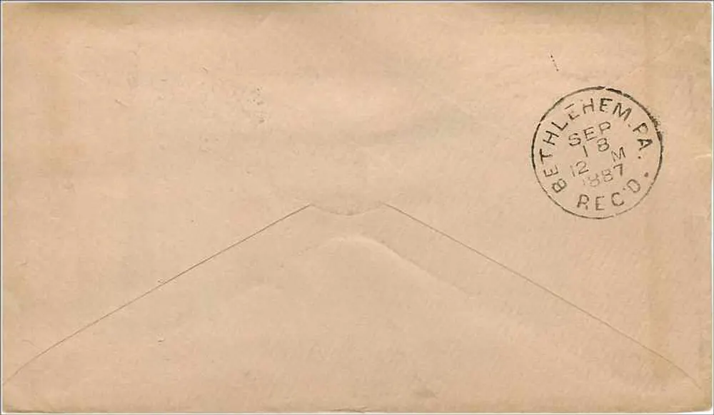 Middletown, Del. — G.W.W. Naudain, comerciante general — sello de 2 centavos y cancelación del 17 de septiembre de 1887 - Reverso