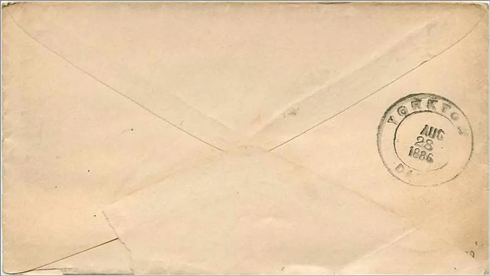 Ansichtskarte gesendet von New York — 24. August 1886 — unbekannter Verlag - Rückseite