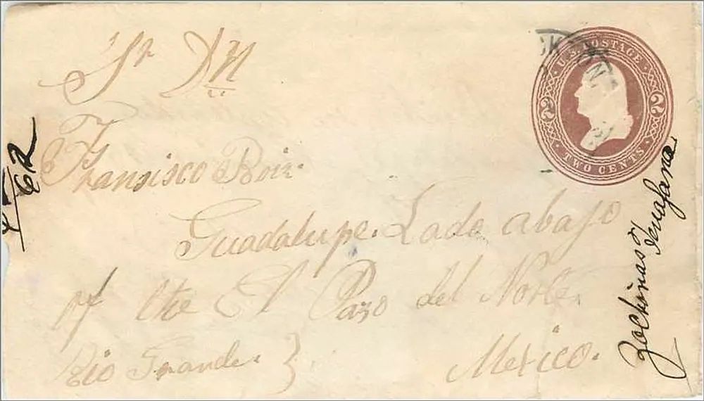 Ansichtskarte des Bundesstaates Texas — gesendet von Laredo nach Mexiko — 200-Cent-Stempel - Vorderseite