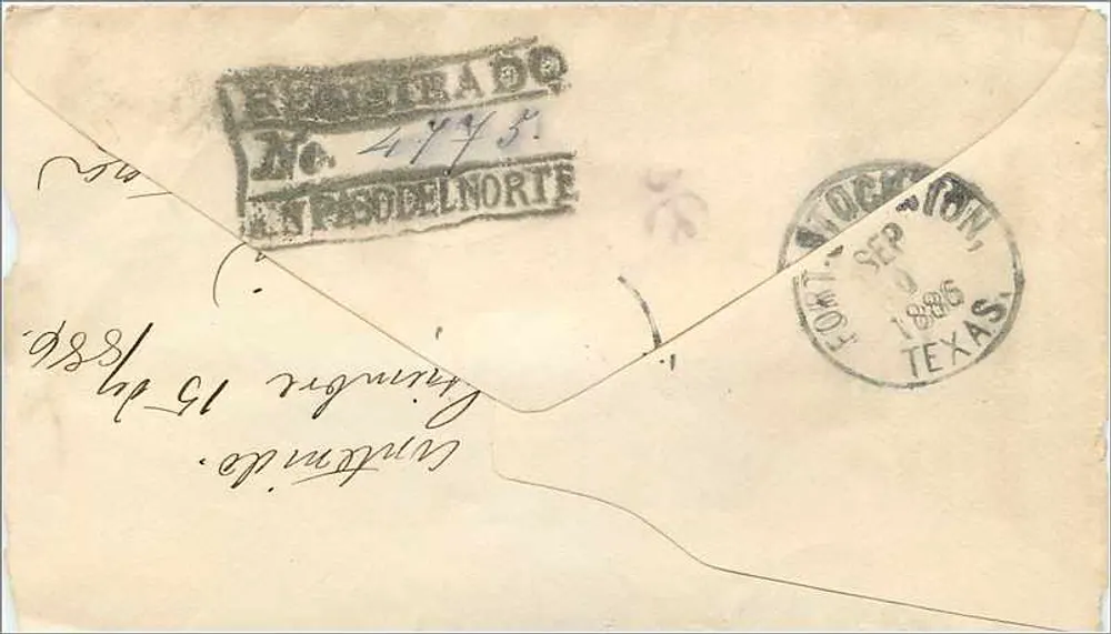 Ansichtskarte des Bundesstaates Texas — gesendet von Laredo nach Mexiko — 200-Cent-Stempel - Rückseite