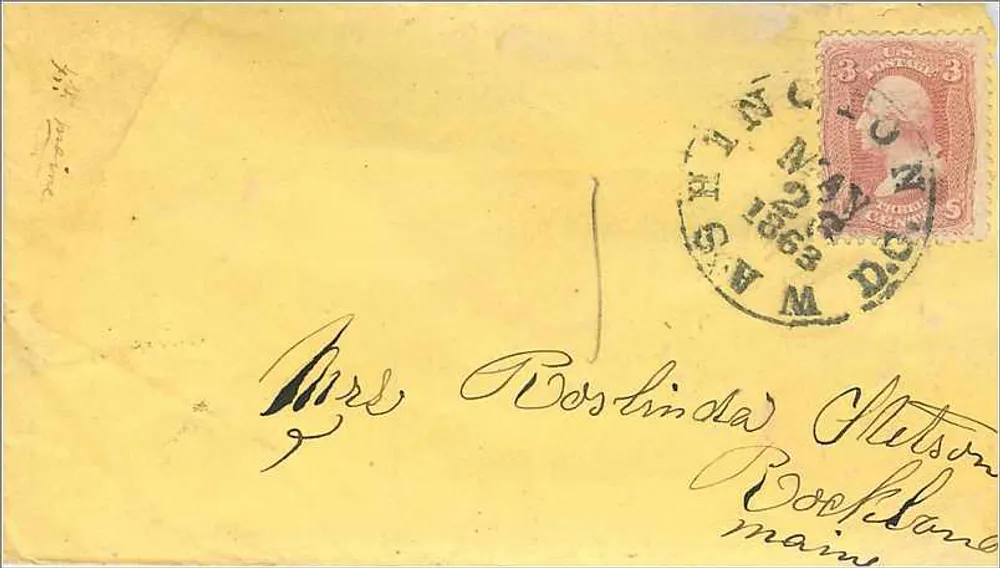 Carta postal destinada a Roslinda Netson em Bochdane — selo de 3d. vermelho e carimbo postal de WAGENINGEN do dia 24 de maio de 1863 - Frente