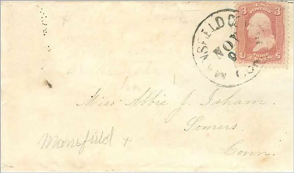 Mainsfield — carta posta destinada a Miss Abbie J. Isham — editor desconhecido, número de série não visível - Frente