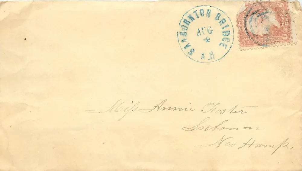 Sanbornnton Bridge — carta postal com selo e carimbo — editor desconhecido, número de série não visível - Frente