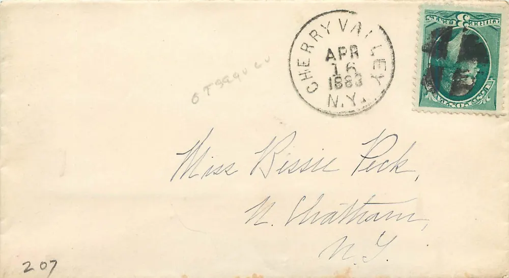 Cherry Valley — N.Y. — 1883 — selo verde de 2 centavos - Frente