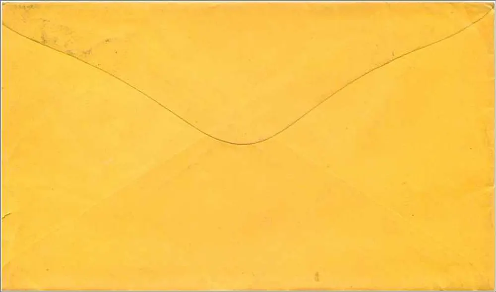 Envelope amarelo — carta para Austin Rogue, Onning, N.Y. — selo de 4 centavos George Washington — carimbo de Revington, N.Y., 18 SE 18 - Verso