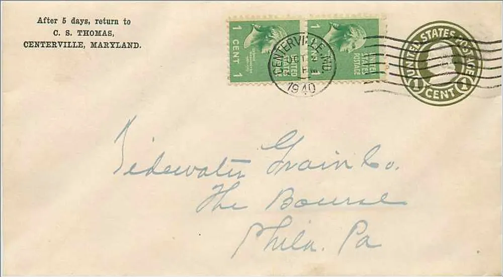 Centerville, Maryland — Enveloppe avec timbres et cachet postal — 1910 - Recto