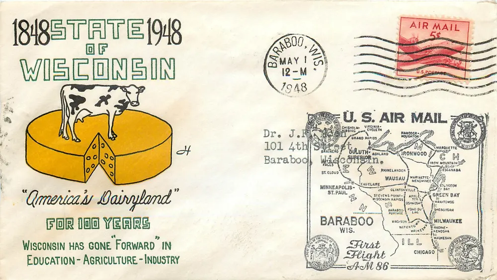 Baraboo, Wisconsin — 1848-1948 Centennial — U.S. Air Mail - Vorderseite