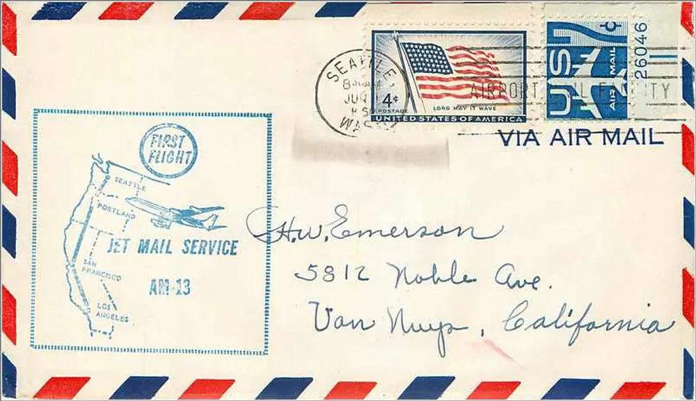 Erster Flug Seattle - Los Angeles — Jet Mail Service AM-13 — Verlag nicht sichtbar - Vorderseite