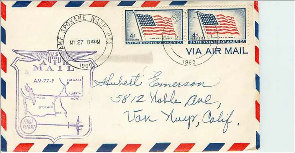 Spokane, Washington — erster Flug nach Calgary — US Air Mail 1960 - Vorderseite