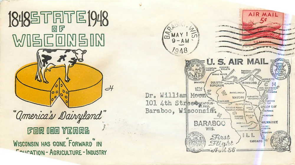 Wisconsin — 1848-1948 Centennial — 'America's Dairyland' — U.S. Air Mail - Vorderseite