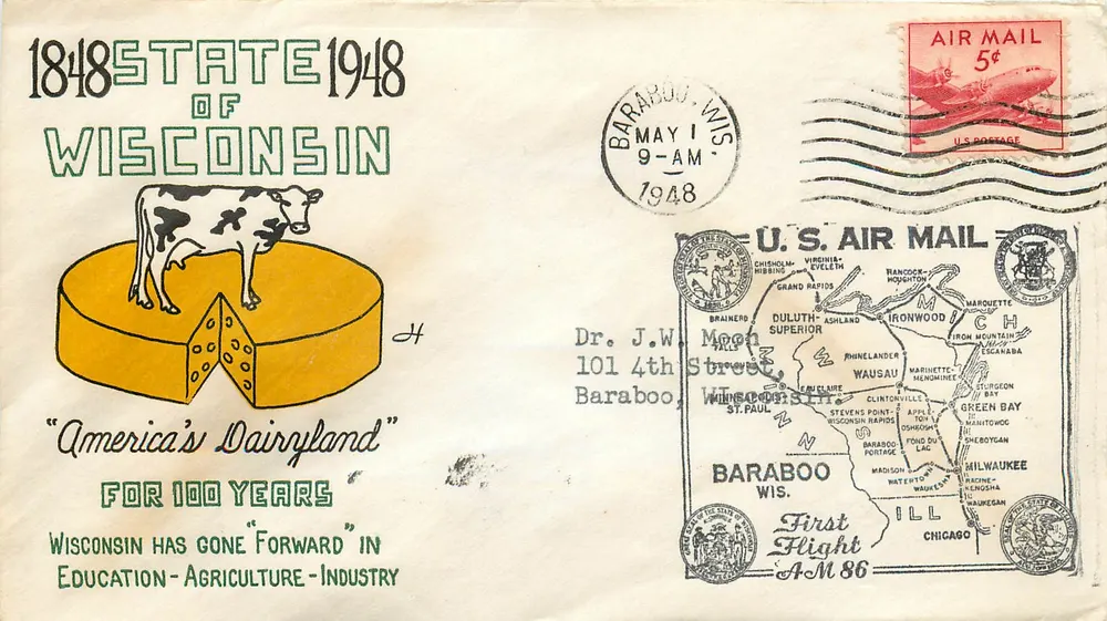 Wisconsin — 1848-1948 Centennium — 'America's Dairyland' — U.S. Air Mail - Vorderseite