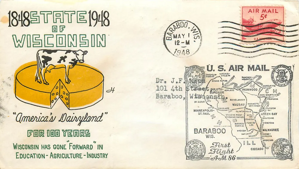Wisconsin State Fair 1848-1948 — Baraboo, Wisconsin — U.S. Air Mail - Vorderseite