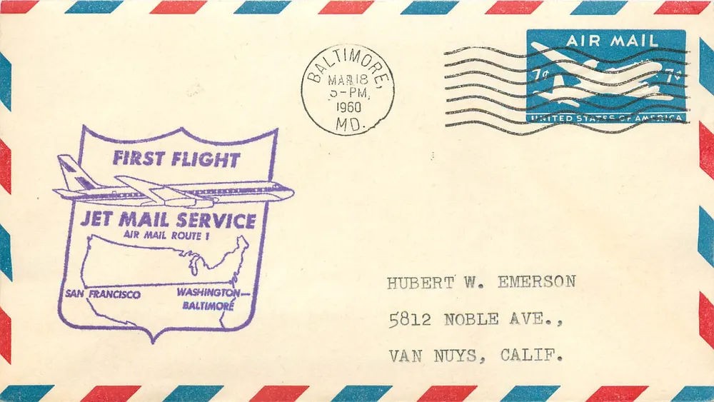 Premier vol de la route aérienne Jet Mail Service — Baltimore, Maryland — éditeur non visible - Recto