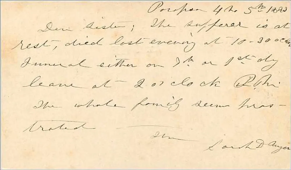 Wilmington, Delaware — Tod einer Schwester — Amerikanische Ansichtskarte von 1888 - Rückseite