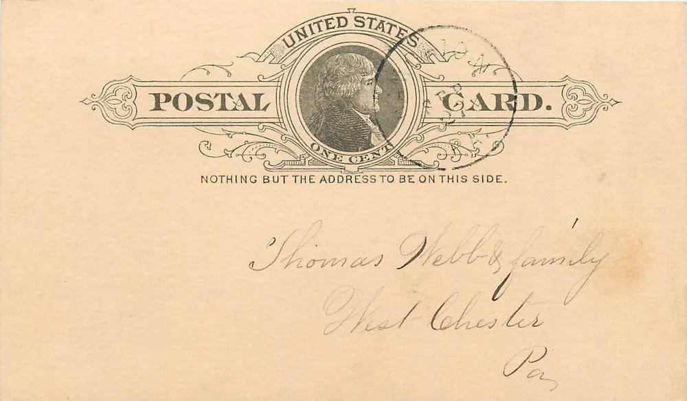 Décès de Hannah Winderhall Trumble — Chester, Pennsylvanie — United States Postal Card - Recto