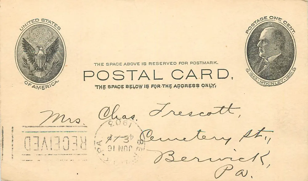 Plymouth, Pa. — Trauerbrief — United States Postal Card - Vorderseite