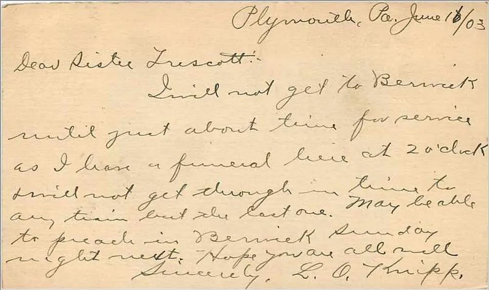 Plymouth, Pa. — Trauerbrief — United States Postal Card - Rückseite