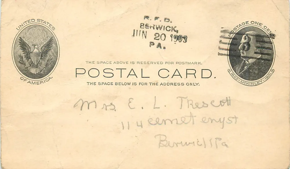 Berwick, Pennsylvania — amerikanische Ansichtskarte datiert Juni 1903 — Verlag United States of America, Seriennummer nicht sichtbar - Vorderseite