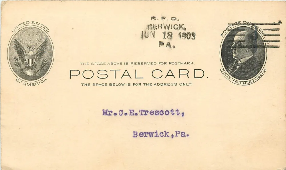 Berwick, Pennsylvania — amerikanische Ansichtskarte aus dem Jahr 1903 — Verlag nicht sichtbar, Seriennummer nicht sichtbar - Vorderseite