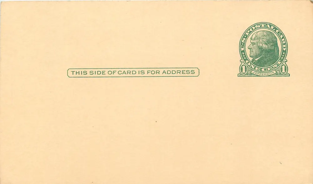 Carta postal americana — verso — carimbo Jefferson 1 centavo - Frente