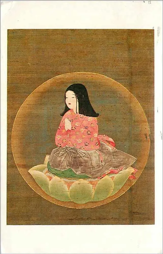 Junge Frau, die auf einem Lotus sitzt — japanische Malerei des 14. Jahrhunderts — Sammlung Chigo Daishi, The Art Institute of Chicago - Vorderseite