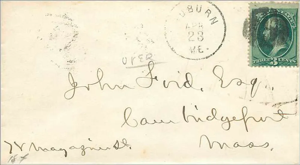 Ansichtskarte aus Burn, Maine — 3-Cent-Stempel, Poststempel vom 28. April 1903 — an Cambridge, Massachusetts adressiert - Vorderseite