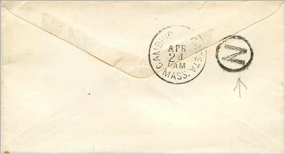 Ansichtskarte aus Burn, Maine — 3-Cent-Stempel, Poststempel vom 28. April 1903 — an Cambridge, Massachusetts adressiert - Rückseite