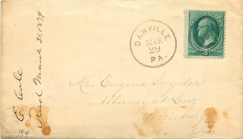Danville, Pennsylvania — carta datada 29 de marzo de 184 — sello de 3 centavos - Anverso