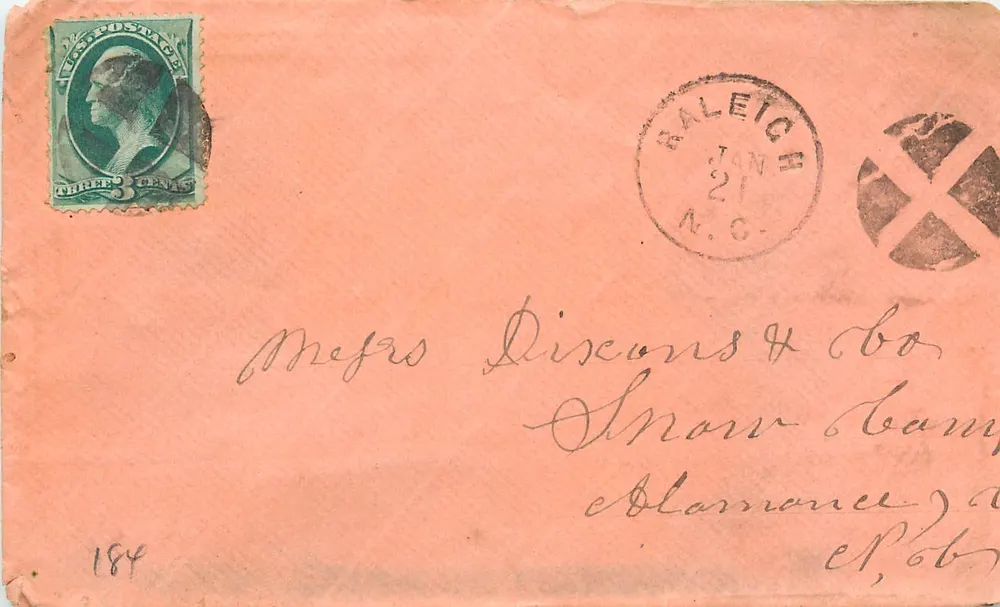Raleigh, N.C. — Umschlag datiert Januar 1844 — 3-Cent-Stempel Jefferson - Vorderseite