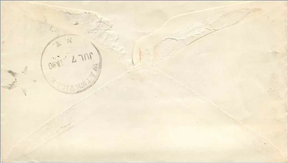 Carta postal de Filadélfia — Filadélfia, 6 de julho de 1840 — selo verde de 3 centavos — destinatário em Waterville, Nova York - Verso
